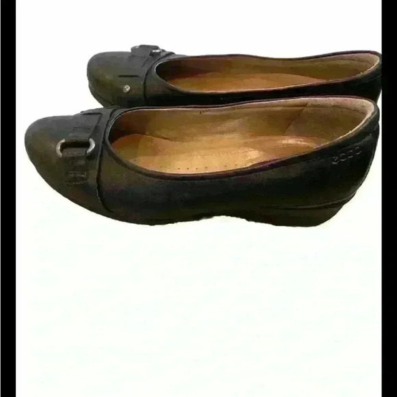 ECCO BUTTON STRAP BLACK LEATHER SLIP ONS HEELS PUMPS SHOES WOMENS SZ  7.5 EU 38 - Picture 2 of 5